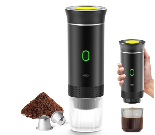 Black Wireless Electric Portable Espresso Coffee Machine for Car Home Camping 3-In-1 Capsule Powder Travel Coffee Maker